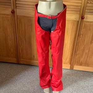 Buckle & Hide CUSTOM Vibrant Red Leather Chaps MOTORCYCLE UNISEX MEDIUM USA MADE